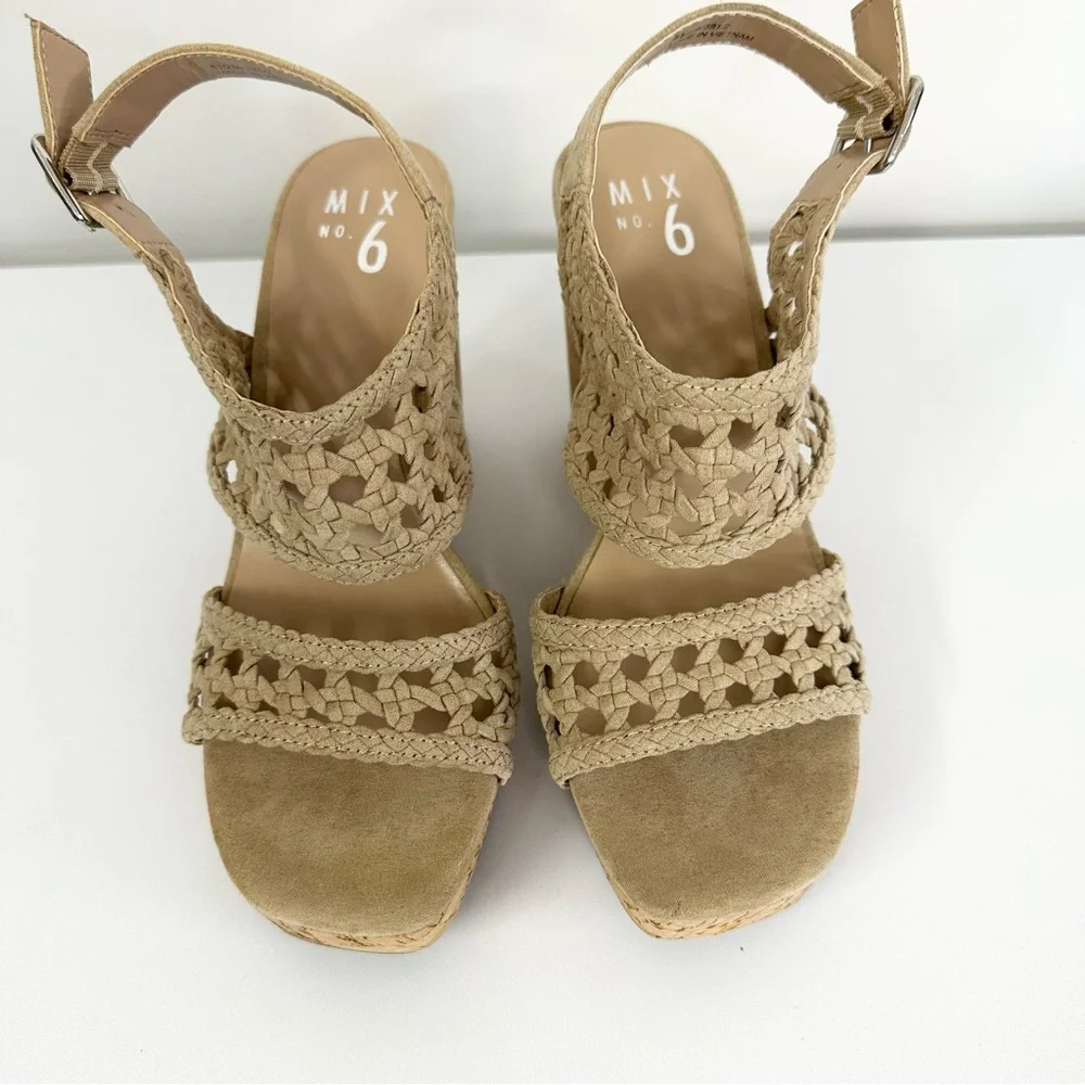 Mix No. 6 Wedge Heel Sandals Jesper Crochet Woven Cork Women’s Size 8.5M - Picture 2 of 11